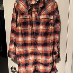 Duluth Trading Co Plaid Shirt Dress - pink, blue, yellow